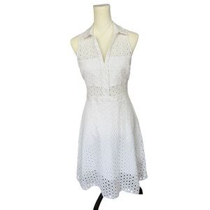 Guess White Eyelet Lace Cutout Sleeveless Summer Fit and Flair Cotton Dress Sz 6